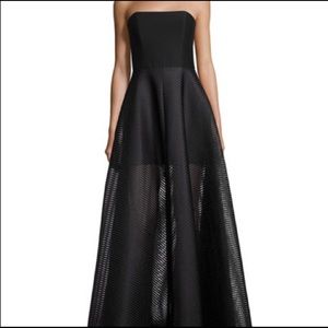 Strapless Evening Gown w/ Sheer Striped Skirt